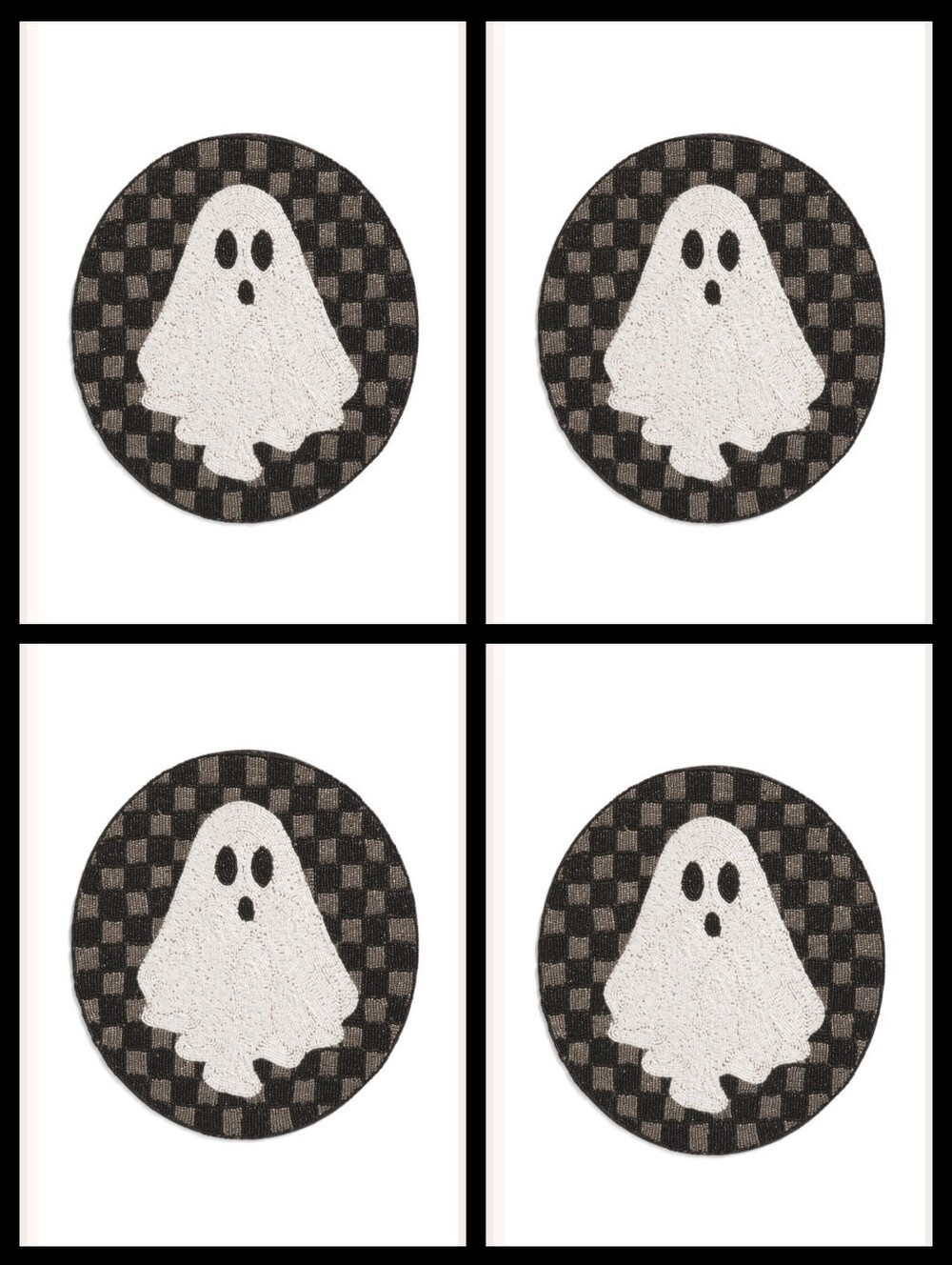 Tahari Round Beaded Checker Ghost Placemats